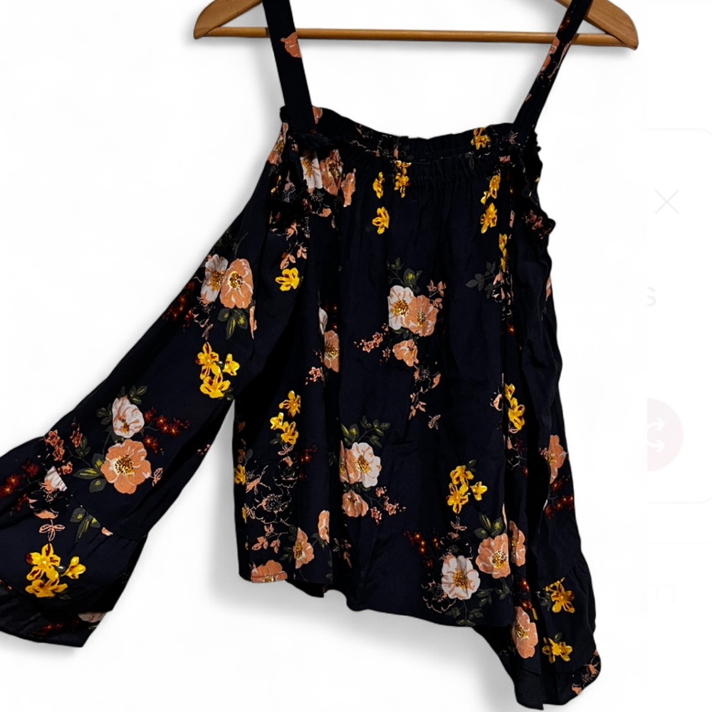 Sanctuary Floral One-Shoulder Blouse - Black and Yellow